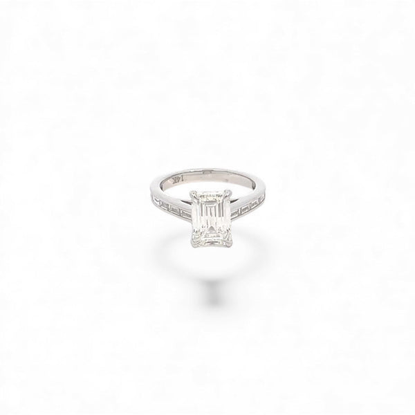 Lab Diamond ~ Emerald Cut Engagement Ring With An Emerald Accent Band