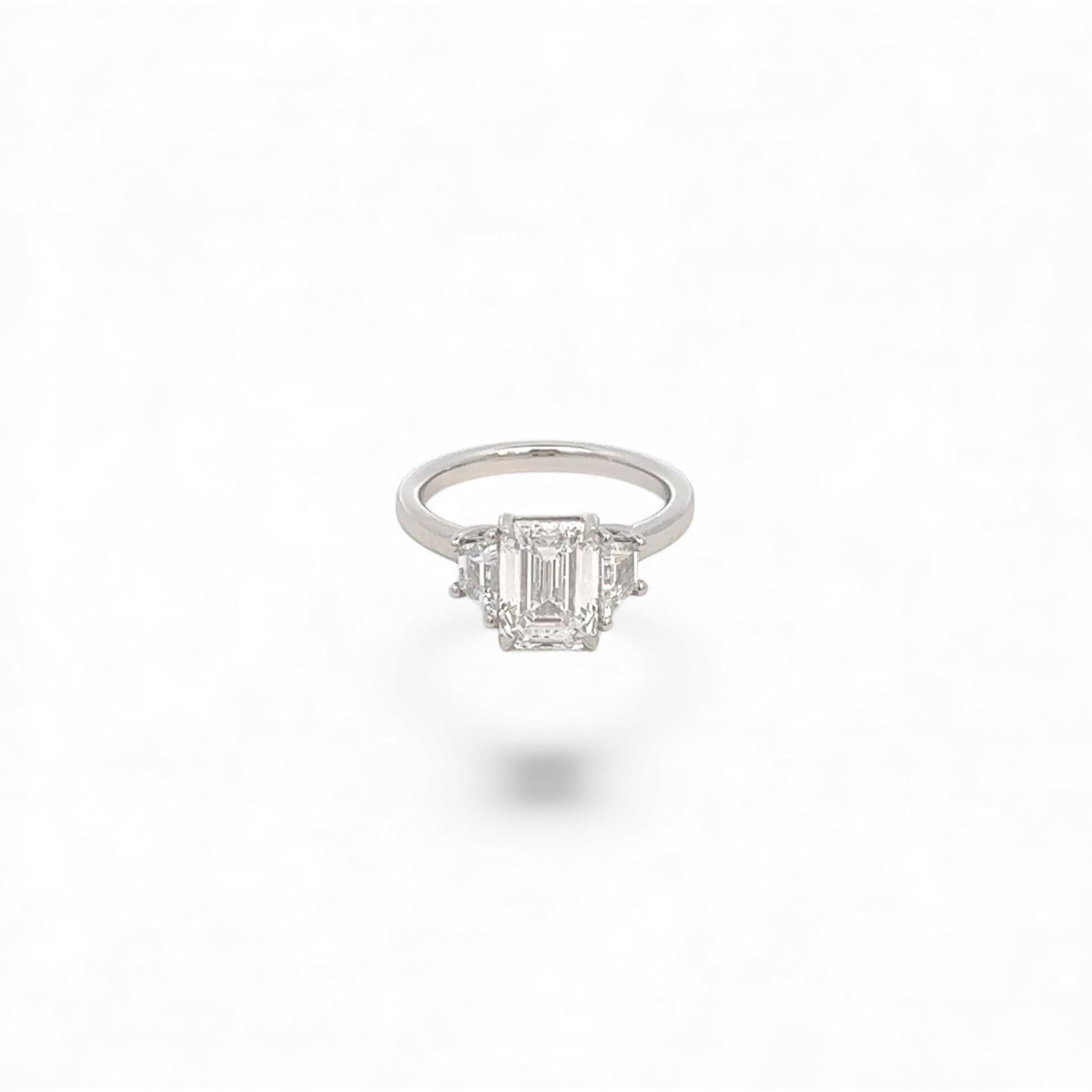 Lab Diamond~ Emerald Cut Engagment Ring With Trapezoid Side Stones