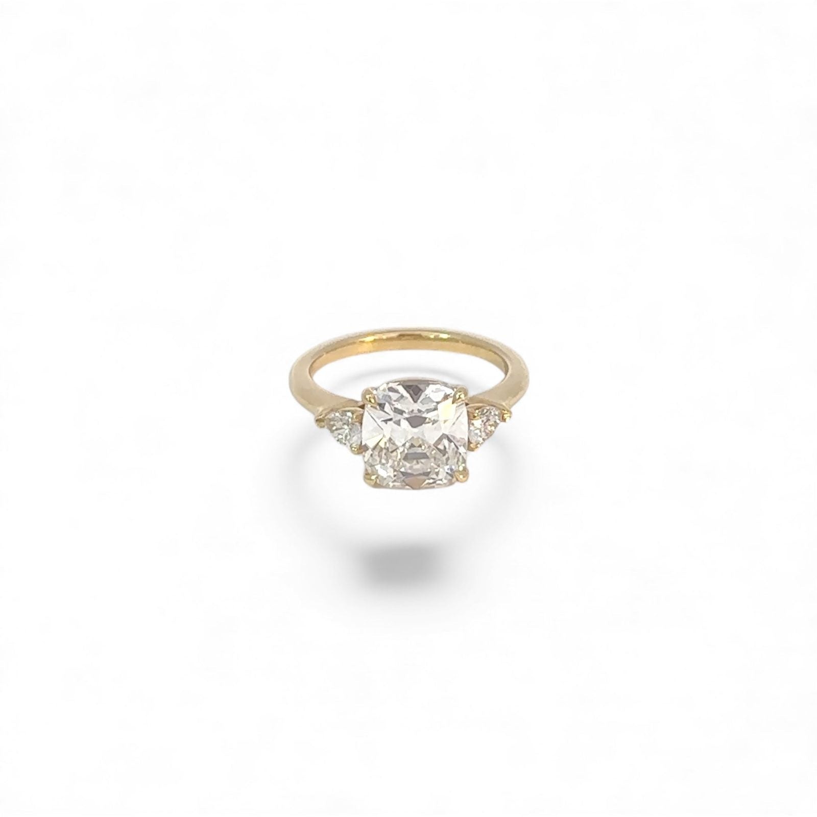 Lab Diamond~ Cushion Cut Engagement Ring With Pear Cut side Stones