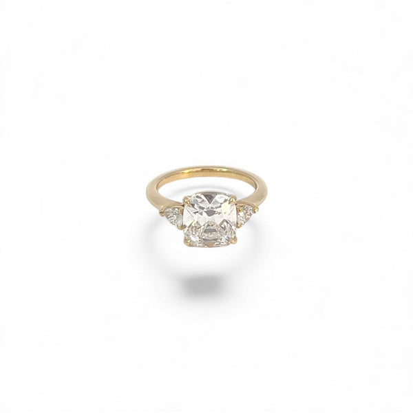 Lab Diamond~ Cushion Cut Engagement Ring With Pear Cut side Stones