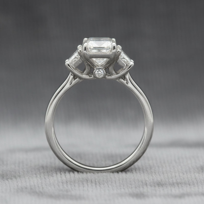 Lab Diamond~ Emerald Cut Engagment Ring With Trapezoid Side Stones
