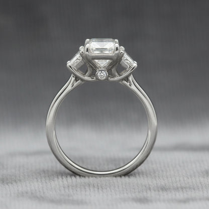 Lab Diamond~ Emerald Cut Engagment Ring With Trapezoid Side Stones