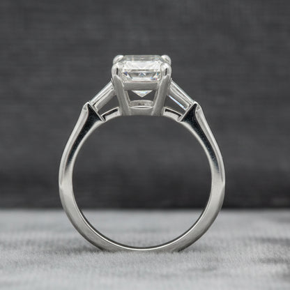 Lab Diamond~Emerald Cut Engagement Ring With Baguette Side Stone