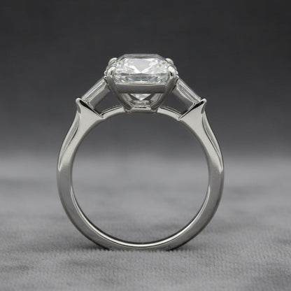 Lab Diamond~Cushion Cut engagement Ring With Baguette Side Stones