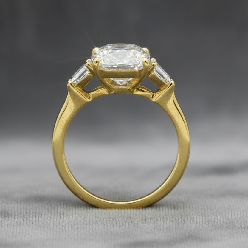 Lab Diamond~ Cushion Cut Engagement Ring With Pear Cut side Stones