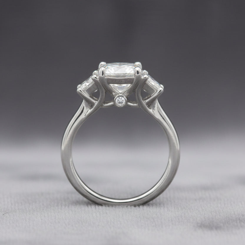 Lab Diamond~ Round Brilliant Cut Engagement Ring With Trapezoid Side Stones