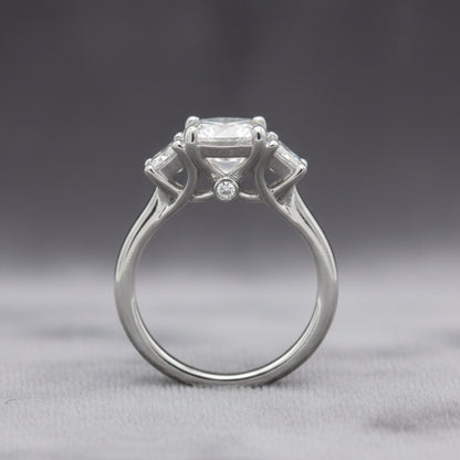 Lab Diamond~ Round Brilliant Cut Engagement Ring With Trapezoid Side Stones