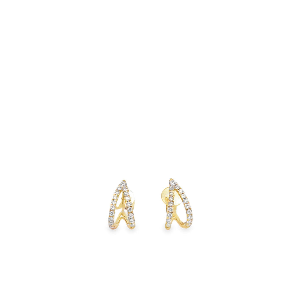 18K Yellow Gold Diamond Open Huggie Earrings