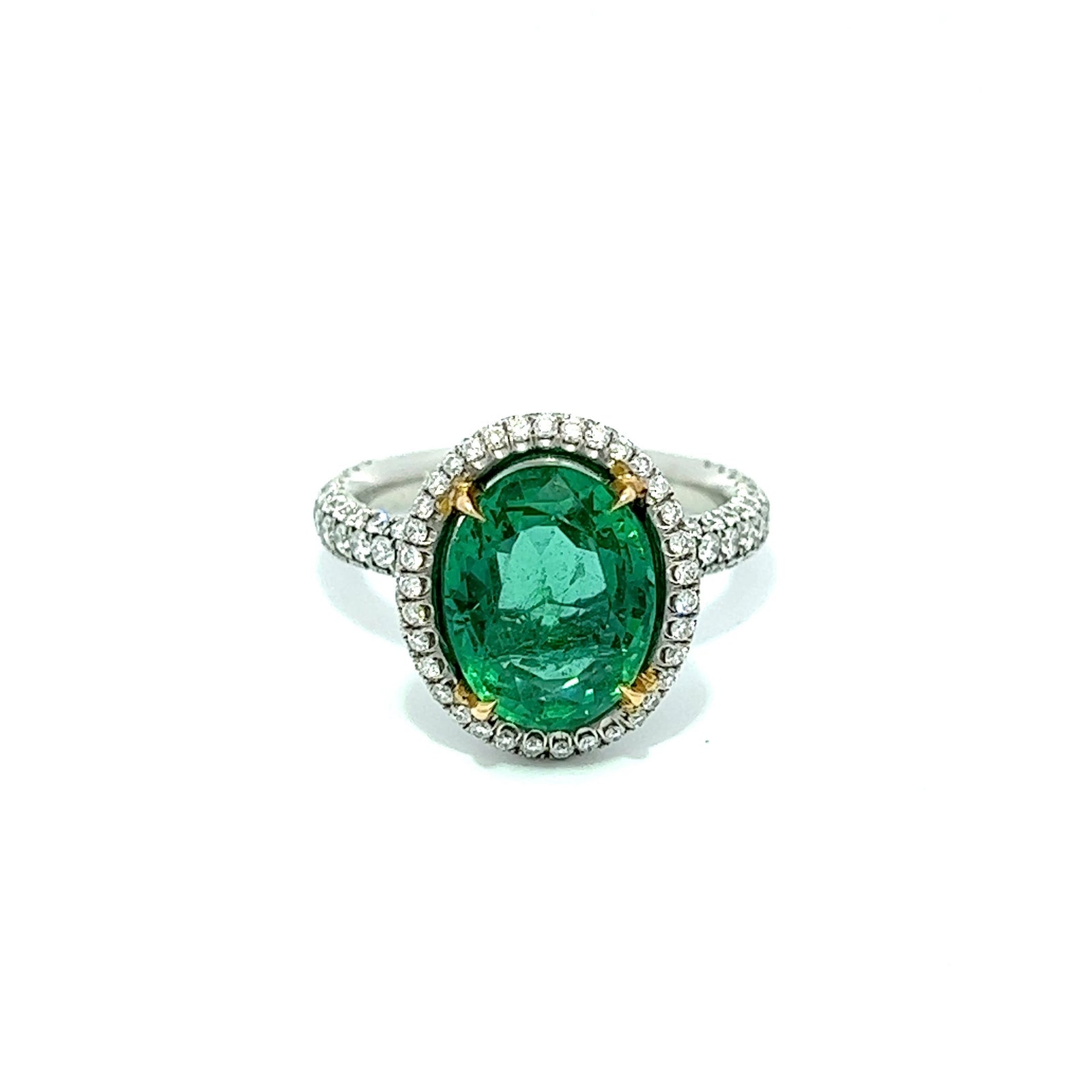 4.91 Total CT Natura Ovall Colombian Emerald & Diamond Ring PLAT Setting GIA.