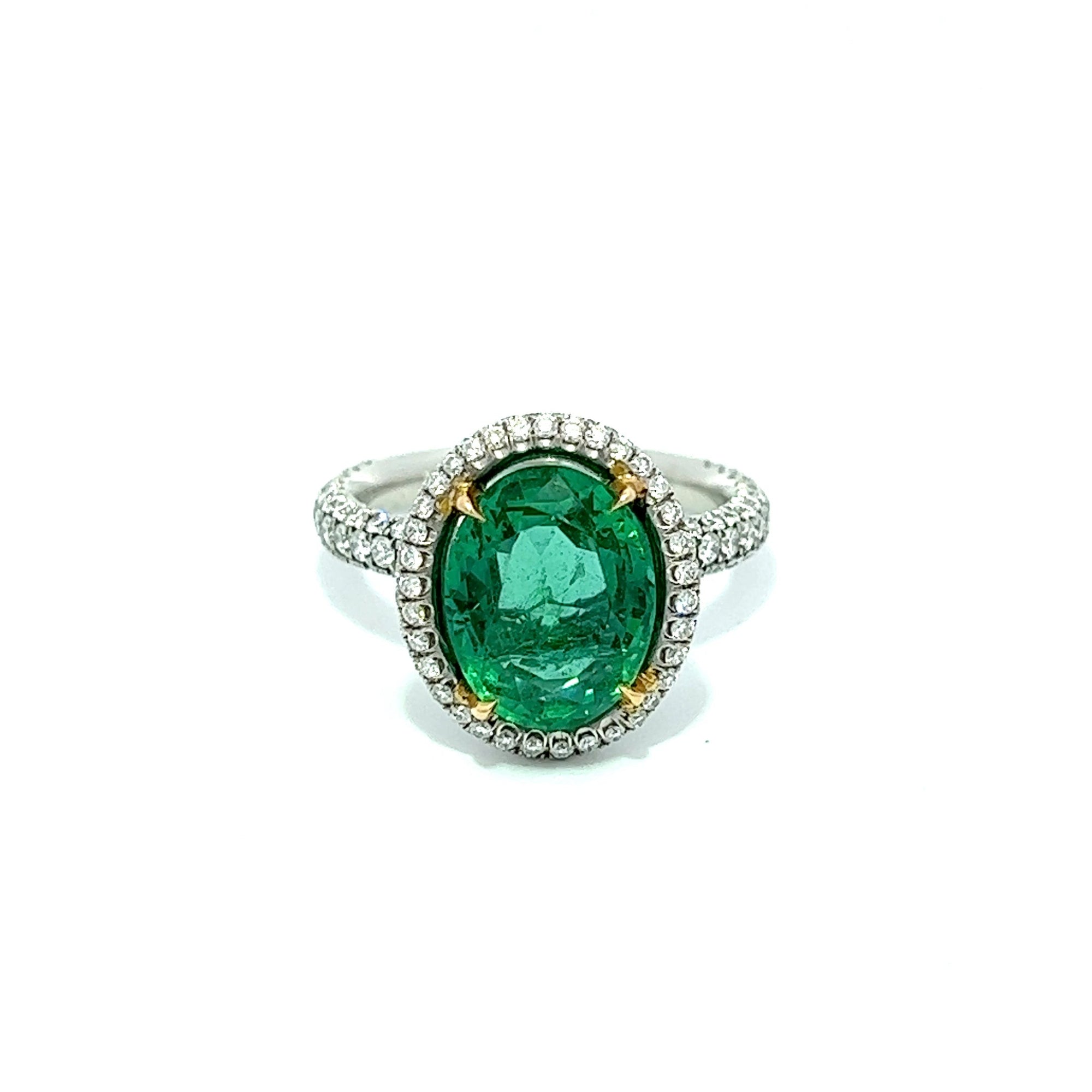 4.91 Total CT Natura Ovall Colombian Emerald & Diamond Ring PLAT Setting GIA.