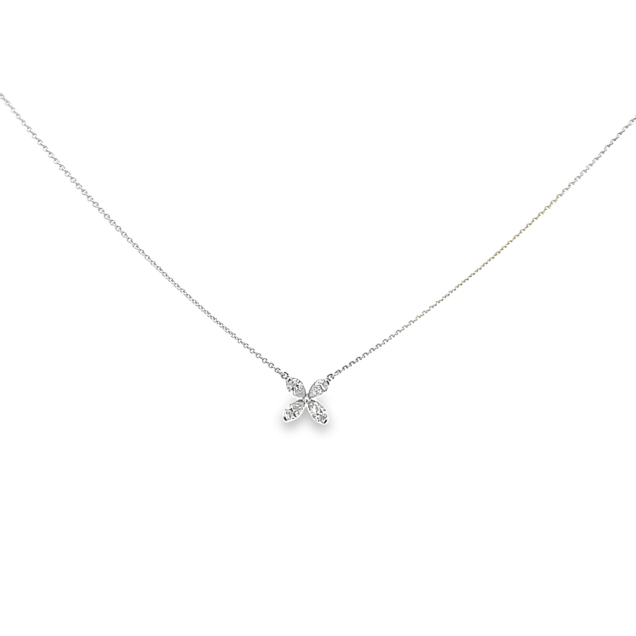 0.65 Carat Flower Shape Diamond Pendant Necklace in 18K White Gold | SEA Wave Diamonds