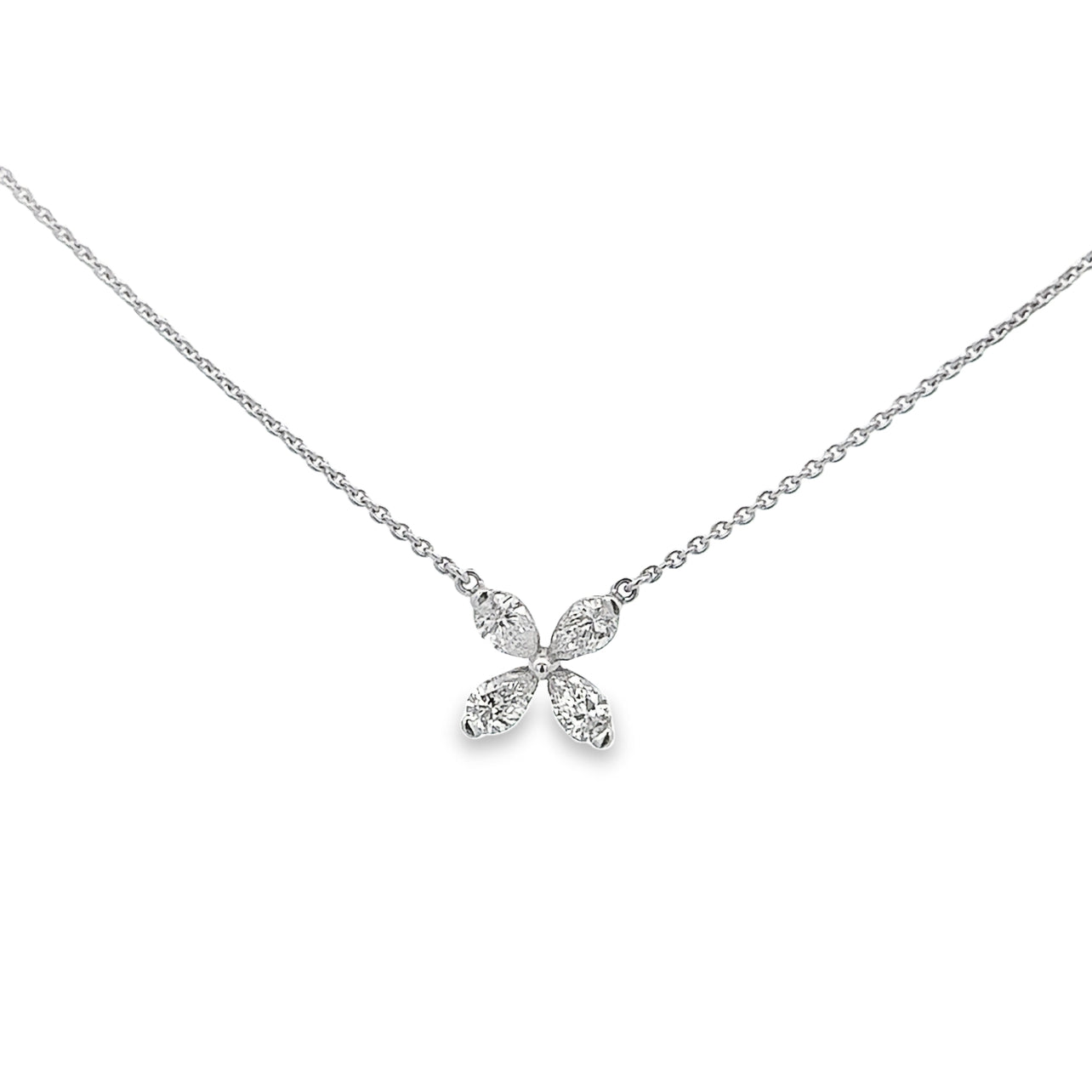 0.65 Carat Flower Shape Diamond Pendant Necklace in 18K White Gold | SEA Wave Diamonds