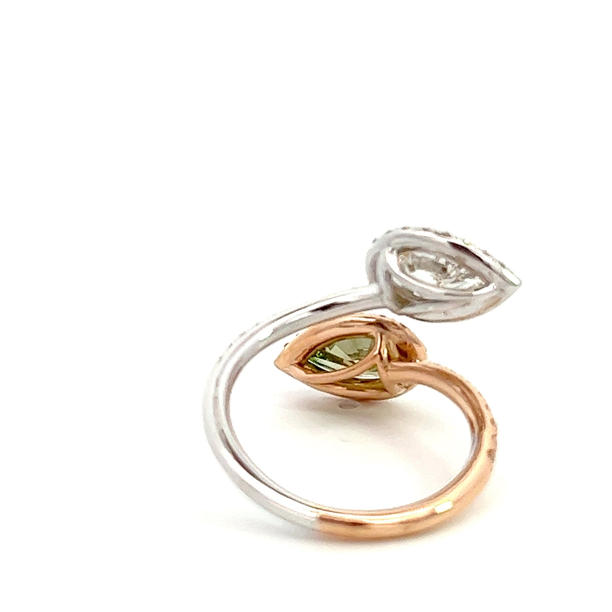 2.84 Total CT Earth Green Pear Brilliant Diamond 18K Rose&White Gold Setting GIA