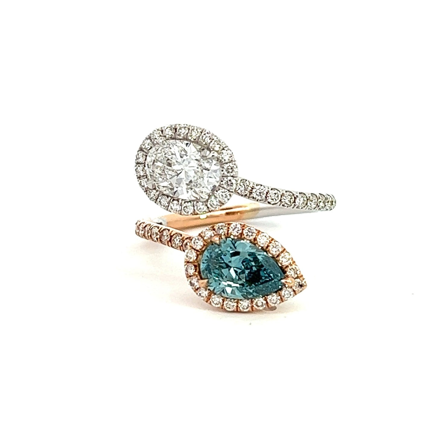 2.82 CT Total Weight Earth Fancy Blue PEAR Diamond 18k Rose&White Gold Setting