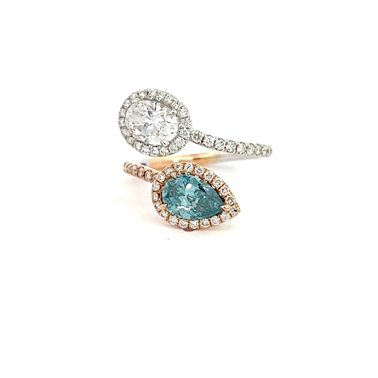 2.82 CT Total Weight Earth Fancy Blue PEAR Diamond 18k Rose&White Gold Setting