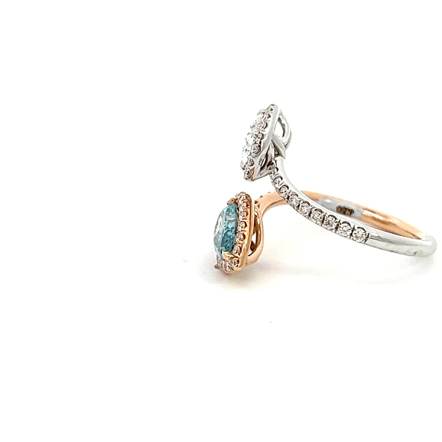 2.82 CT Total Weight Earth Fancy Blue PEAR Diamond 18k Rose&White Gold Setting