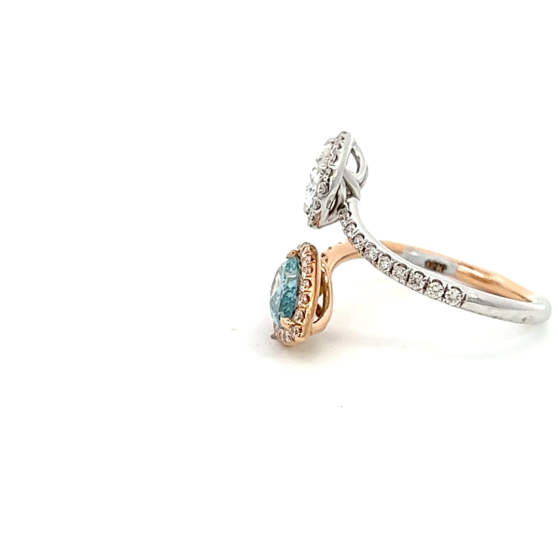 2.82 CT Total Weight Earth Fancy Blue PEAR Diamond 18k Rose&White Gold Setting