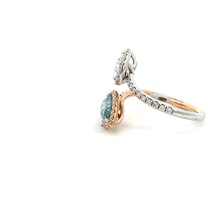 2.82 CT Total Weight Earth Fancy Blue PEAR Diamond 18k Rose&White Gold Setting