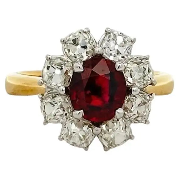 18K Yellow Gold Antique Old European Style Ruby & Diamond Ring