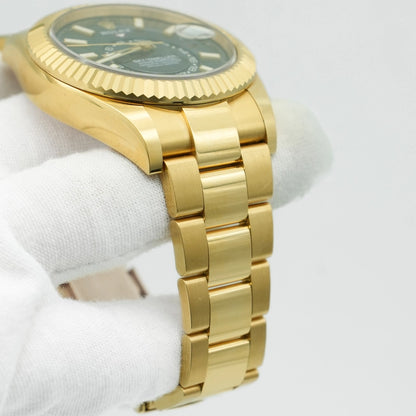 Rolex Sky-Dweller 42mm Yellow Gold Green Dial Fluted Jubilee 336938