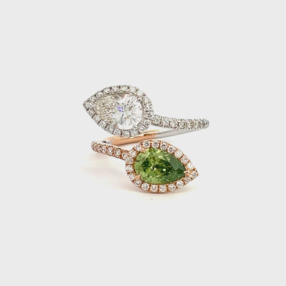 2.84 Total CT Earth Green Pear Brilliant Diamond 18K Rose&White Gold Setting GIA