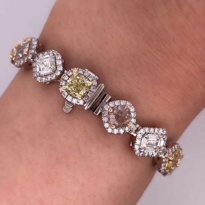17.89CT Multi Shaped/Color Diamond Tennis Bracelet, GIA Certified Stones, set in 18K Gold