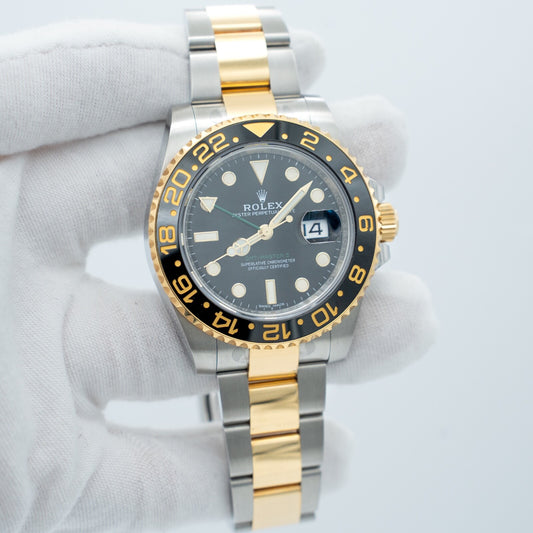 Rolex GMT-Master II Gold & Steel 116713LN Oyster Bracelet Black Dial