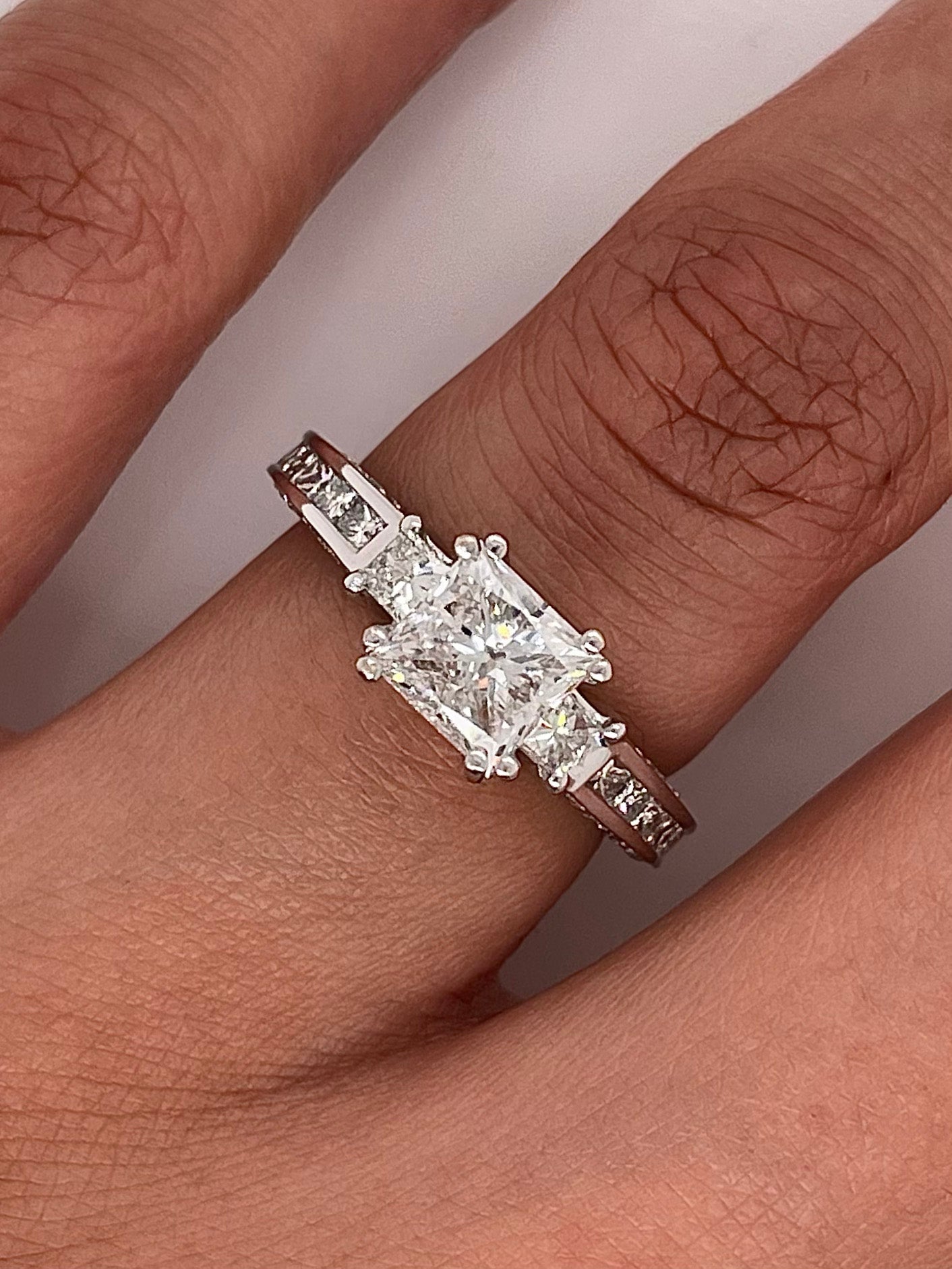 2.52 Total Carat Princess Cut Three-Stone Channel Engagement Ring G SI2