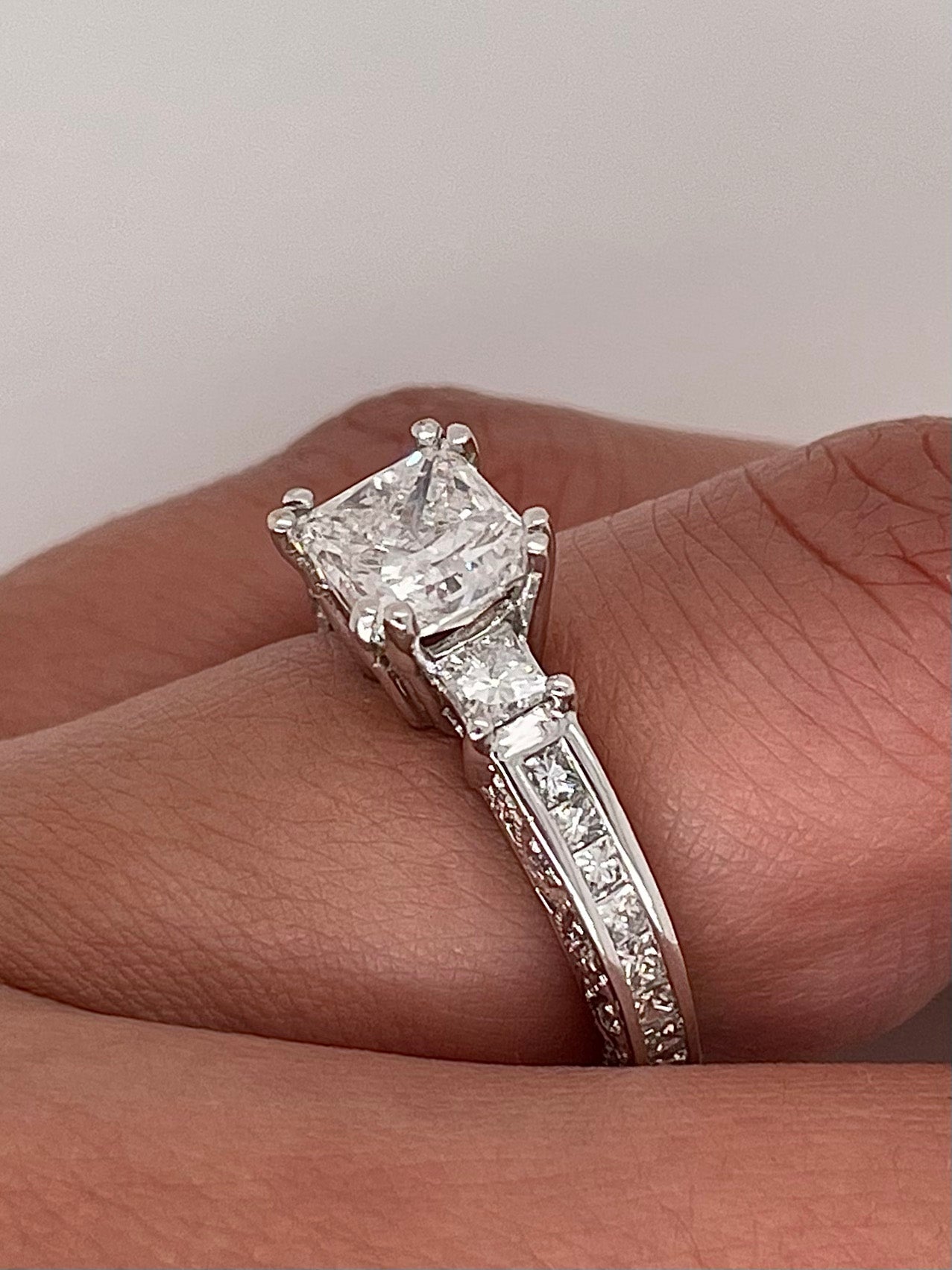 2.52 Total Carat Princess Cut Three-Stone Channel Engagement Ring G SI2