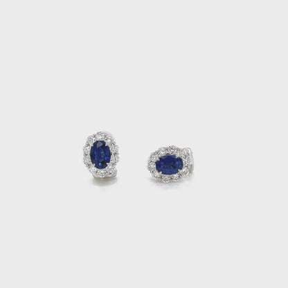 3.45 Total Carat Sapphire and Diamond Earrings in 18K White Gold