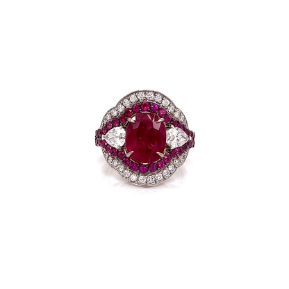 6.37 Total Carat Ruby and Diamond Ladies Ring. GIA Certified.