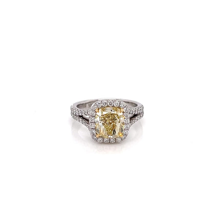 3.24 Total Carat Fancy Yellow Diamond Ladies Engagement Ring GIA
