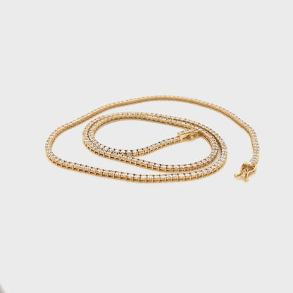 4.17 Carat Diamond Tennis Necklace with Round Diamonds in Yellow Gold Chain