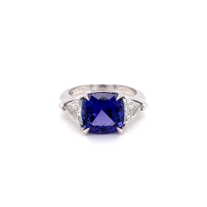 5.18 Total Carat Tanzanite and Diamond Three Stone Ladies Ring