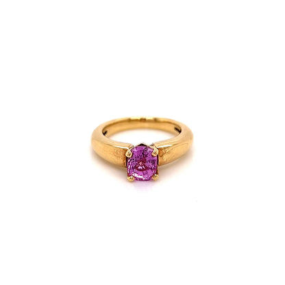 1.90 Carat Oval Pink Sapphire Solitaire Ladies Ring in Yellow Gold Band