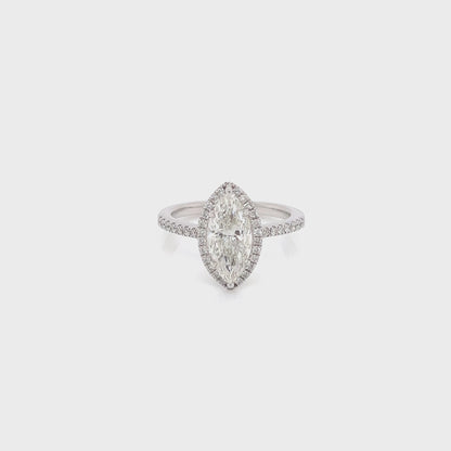 2.36 Total Carat Marquise Halo Pave Diamond Engagement Ring G-H Color, VS2-SI Clarity