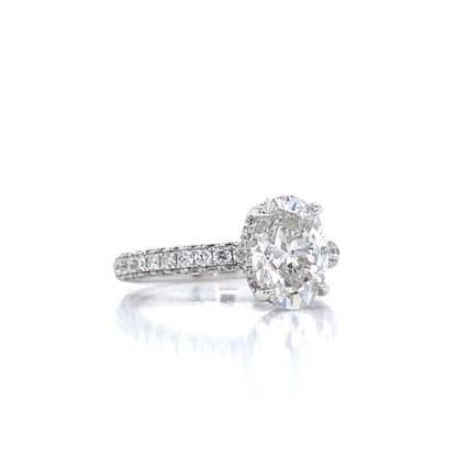 "ENGR03099" Oval Shaped GIA Diamond Hidden Halo Engagement Ring in 18K White Gold