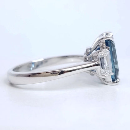 4.65 Total Carat Emerald Cut Sapphire and Diamond Three-Stone Ladies Ring, GIA Certified