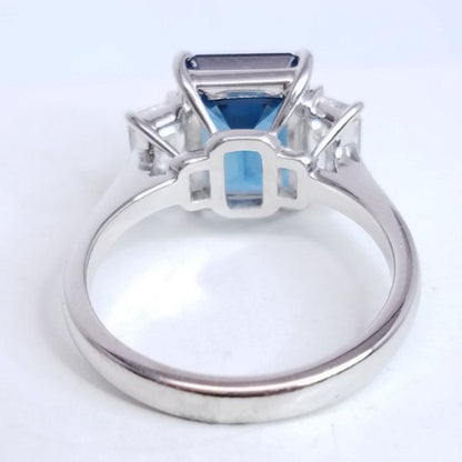 4.65 Total Carat Emerald Cut Sapphire and Diamond Three-Stone Ladies Ring, GIA Certified