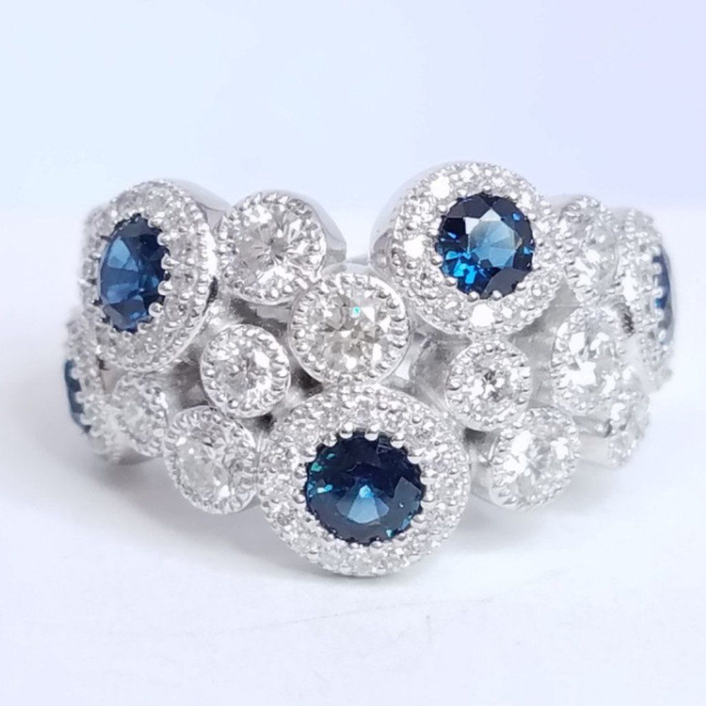 2.99 Total Carat Blue Sapphire Diamond Bubble Ladies Ring