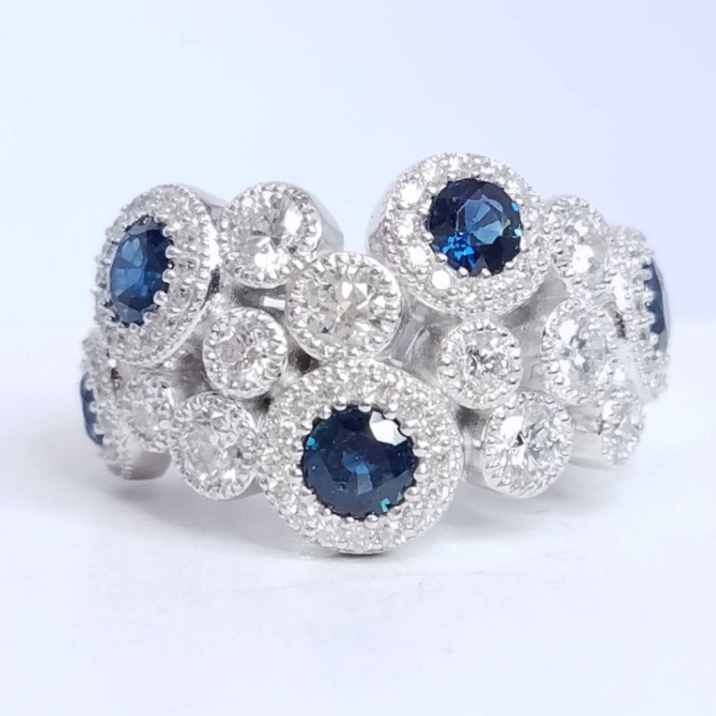 2.99 Total Carat Blue Sapphire Diamond Bubble Ladies Ring