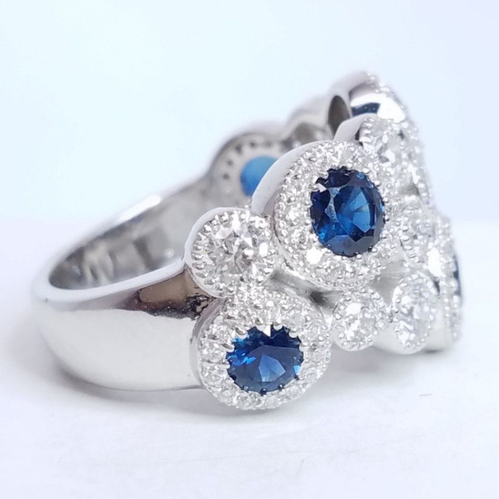 2.99 Total Carat Blue Sapphire Diamond Bubble Ladies Ring