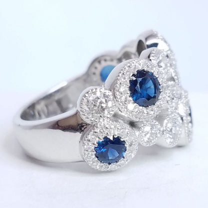 2.99 Total Carat Blue Sapphire Diamond Bubble Ladies Ring
