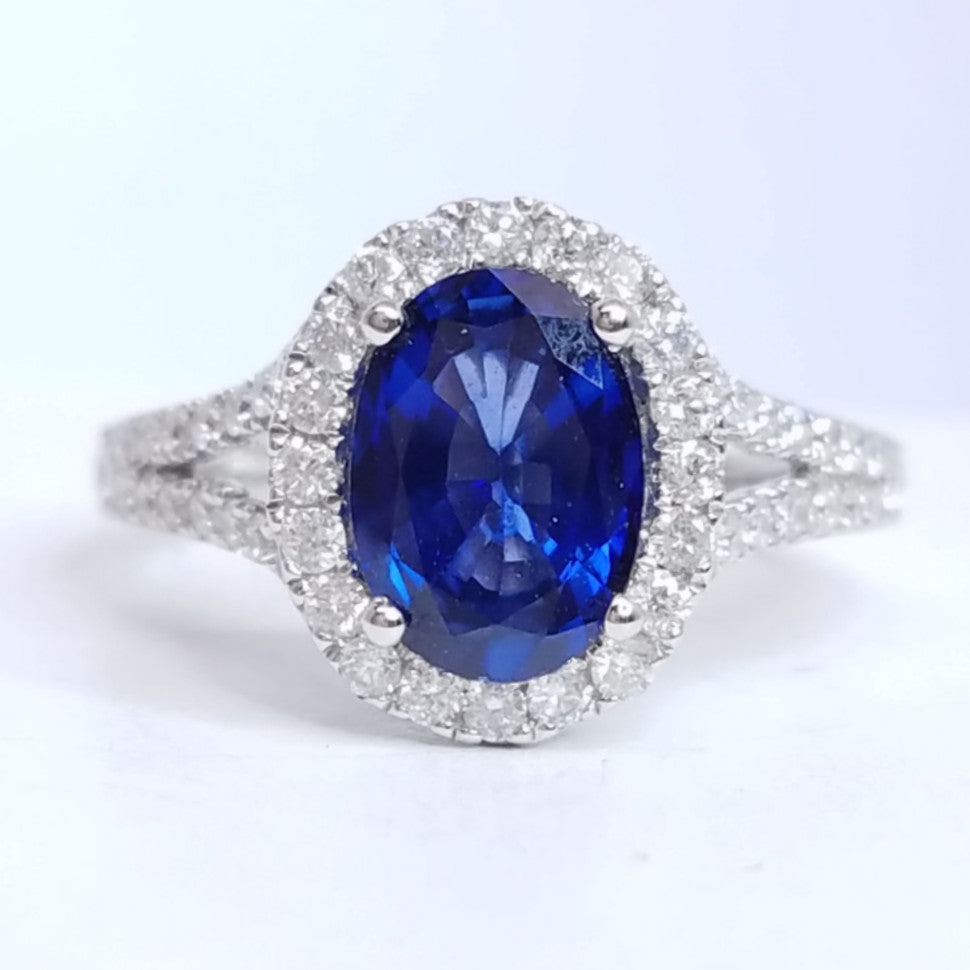 "ENGR02839" Sapphire Split Shank Diamond Ring