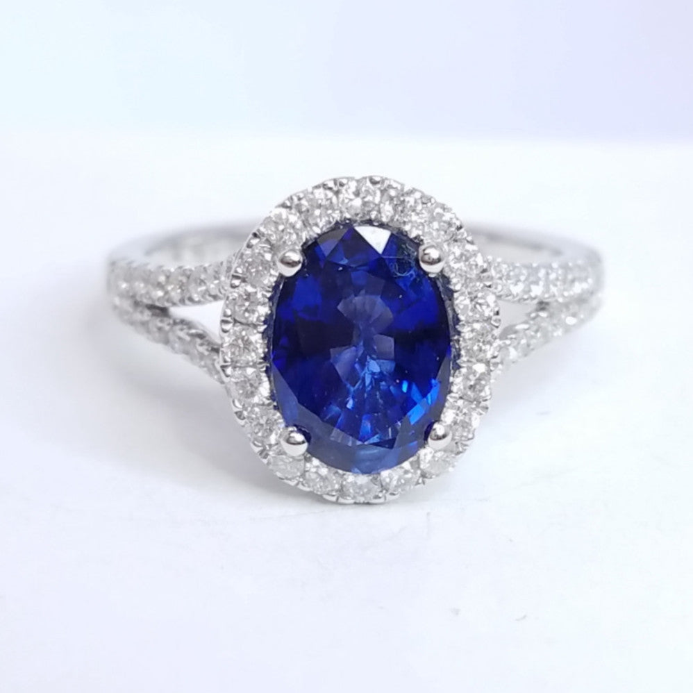 "ENGR02839" Sapphire Split Shank Diamond Ring