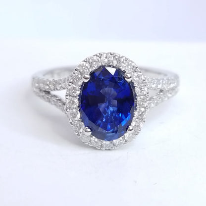 "ENGR02839" Sapphire Split Shank Diamond Ring
