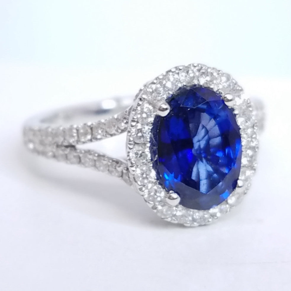 "ENGR02839" Sapphire Split Shank Diamond Ring