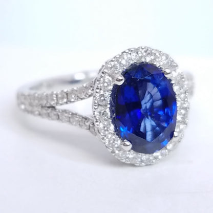 "ENGR02839" Sapphire Split Shank Diamond Ring