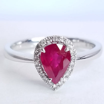 1.14 Total Carat Pear Cut Ruby Diamond Engagement Ring