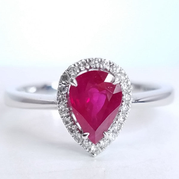 1.14 Total Carat Pear Cut Ruby Diamond Engagement Ring